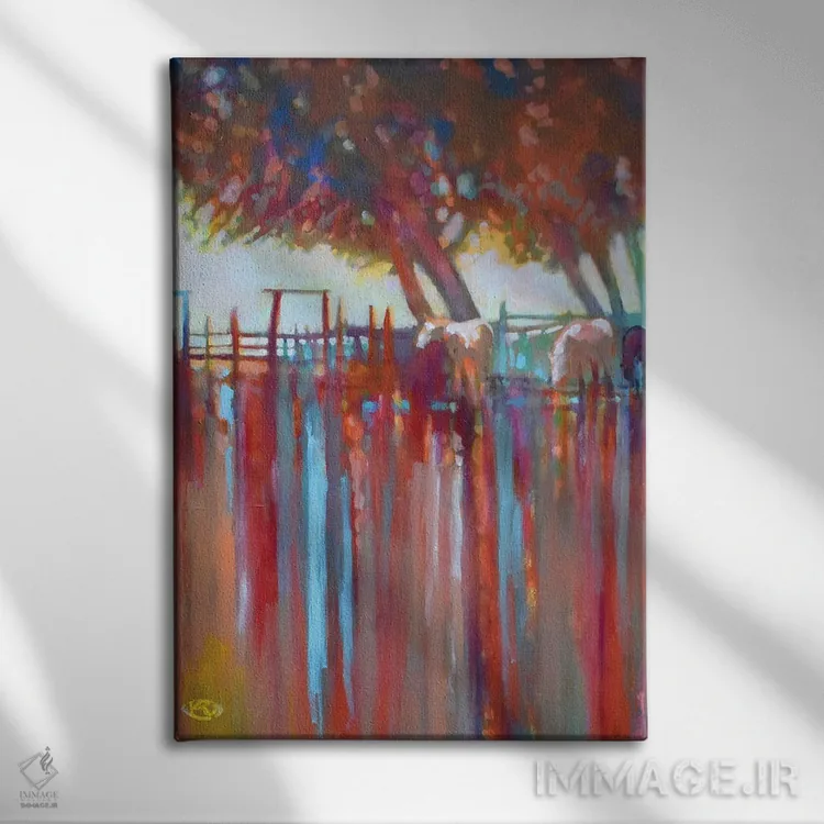 تابلو انتزاعی حصار جانسون اثر کیپ دکر - نمای روبهرو روی دیوار