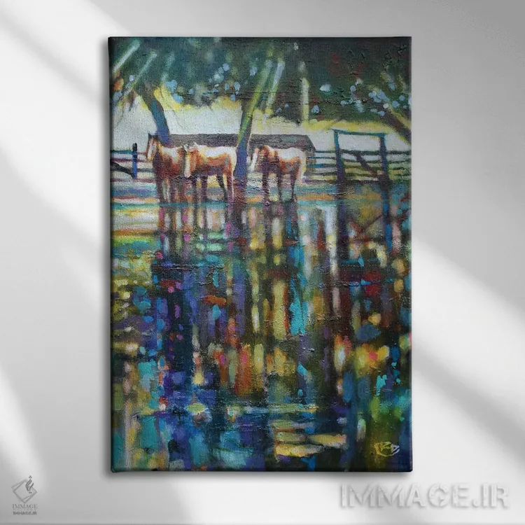تابلو انتزاعی برکه های باران اثر کیپ دکر - نمای روبهرو روی دیوار