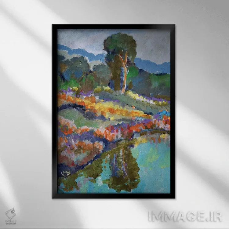 تابلو دکوراتیو برکه روستایی اثر کیپ دکر - نمای قابدار مشکی