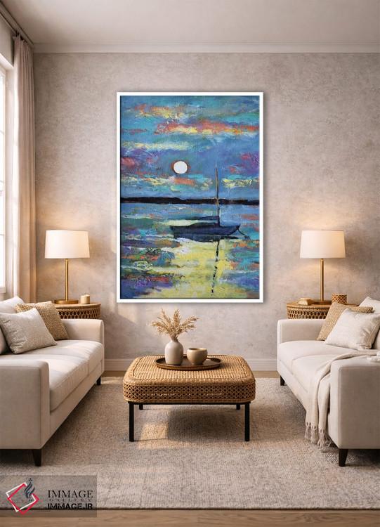 تابلو دکوراتیو ماه بالای قایق بادبانی اثر کیپ دکر - D1W