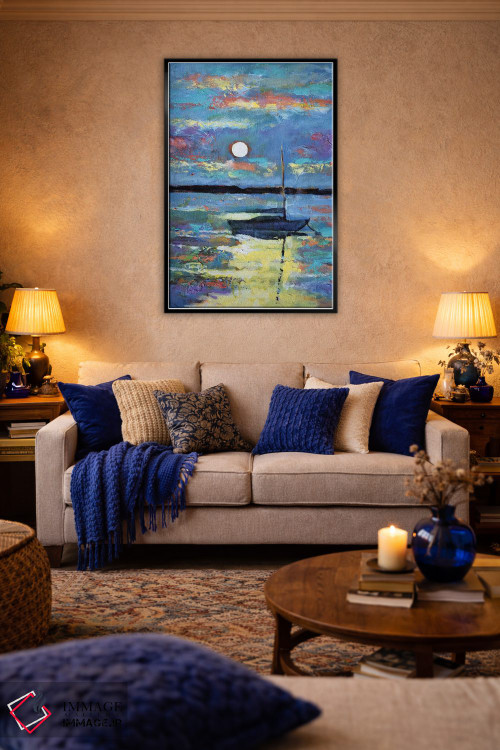 تابلو دکوراتیو ماه بالای قایق بادبانی اثر کیپ دکر - D5B