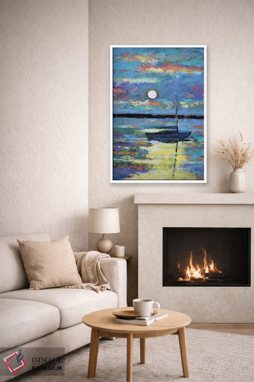 تابلو دکوراتیو ماه بالای قایق بادبانی اثر کیپ دکر - D6W