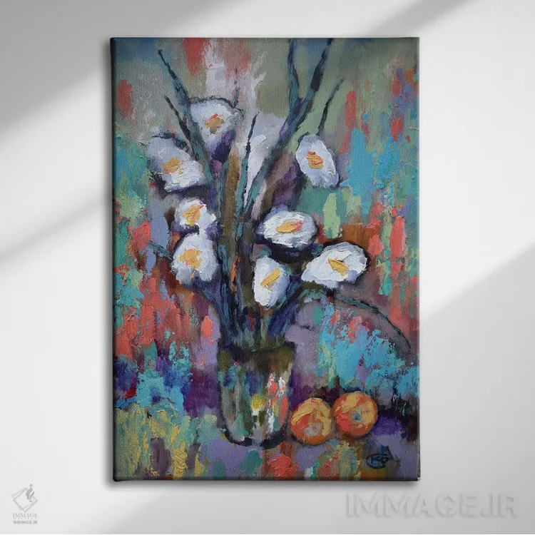 تابلو دکوراتیو گل گلادیول و هلو اثر کیپ دکر - نمای روبهرو روی دیوار