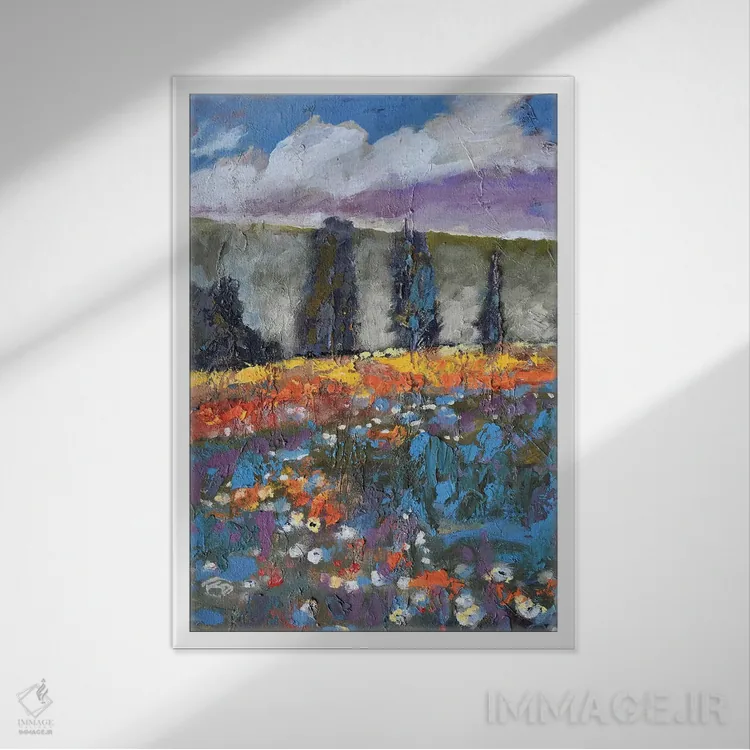 تابلو دکوراتیو خشخاش ها بر فراز تپه اثر کیپ دکر - نمای قابدار سفید