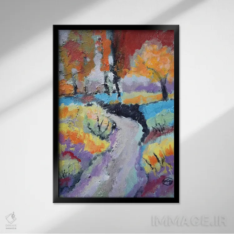 تابلو انتزاعی پیچ جاده اثر کیپ دکر - نمای قابدار مشکی