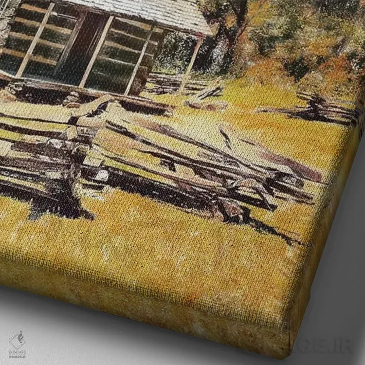 تابلو دکوراتیو کلبه ای در جنگل اثر کتی جنینگز - نمای نزدیک بافت بوم