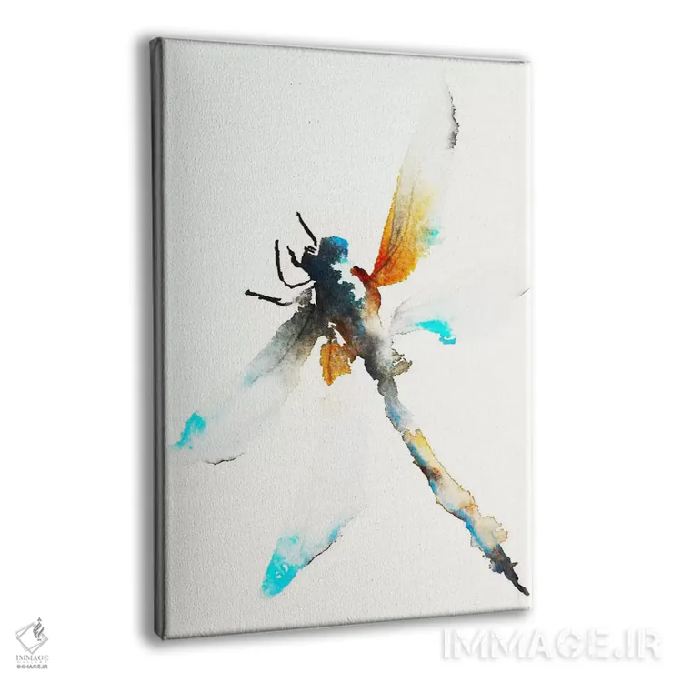 تابلو دکوراتیو سنجاقک آبی و قهوه ای اثر کارین یوهانسون - نمای پرسپکتیو محصول