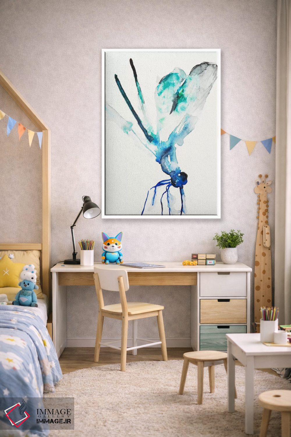 تابلو دکوراتیو سنجاقک آبی و سبز اثر کارین یوهانسون - D1W