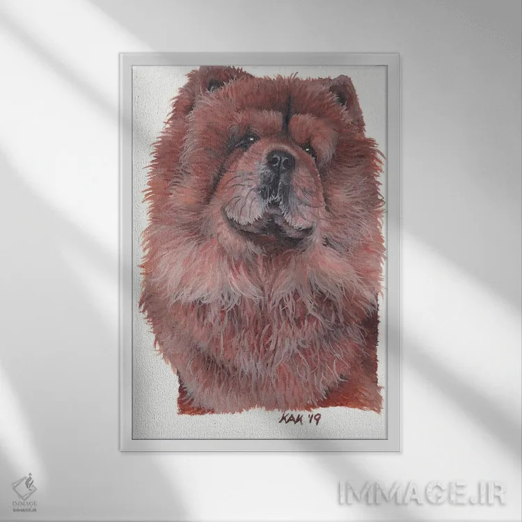 تابلو دکوراتیو سگ چاو چاو اثر هنر و طراحی KAK - نمای قابدار سفید