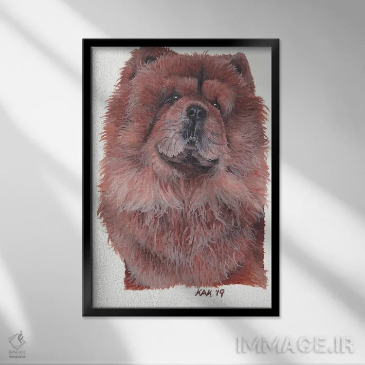 تابلو دکوراتیو سگ چاو چاو اثر هنر و طراحی KAK - نمای قابدار مشکی