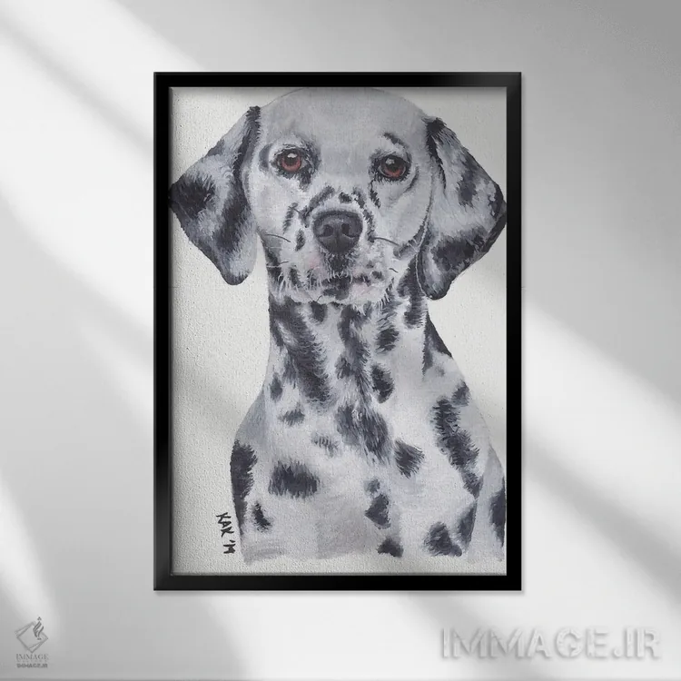 تابلو دکوراتیو سگ دالماسی اثر هنر و طراحی KAK - نمای قابدار مشکی