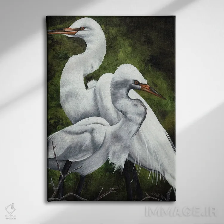 تابلو دکوراتیو جفت اگرت اثر هنر و طراحی KAK - نمای روبهرو روی دیوار