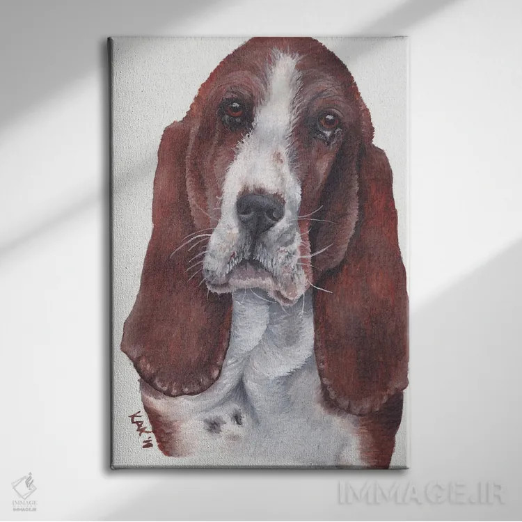 تابلو دکوراتیو سگ باست هاند اثر هنر و طراحی KAK - نمای روبهرو روی دیوار