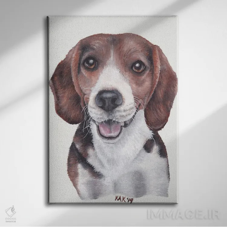 تابلو دکوراتیو سگ بیگل اثر هنر و طراحی KAK - نمای روبهرو روی دیوار