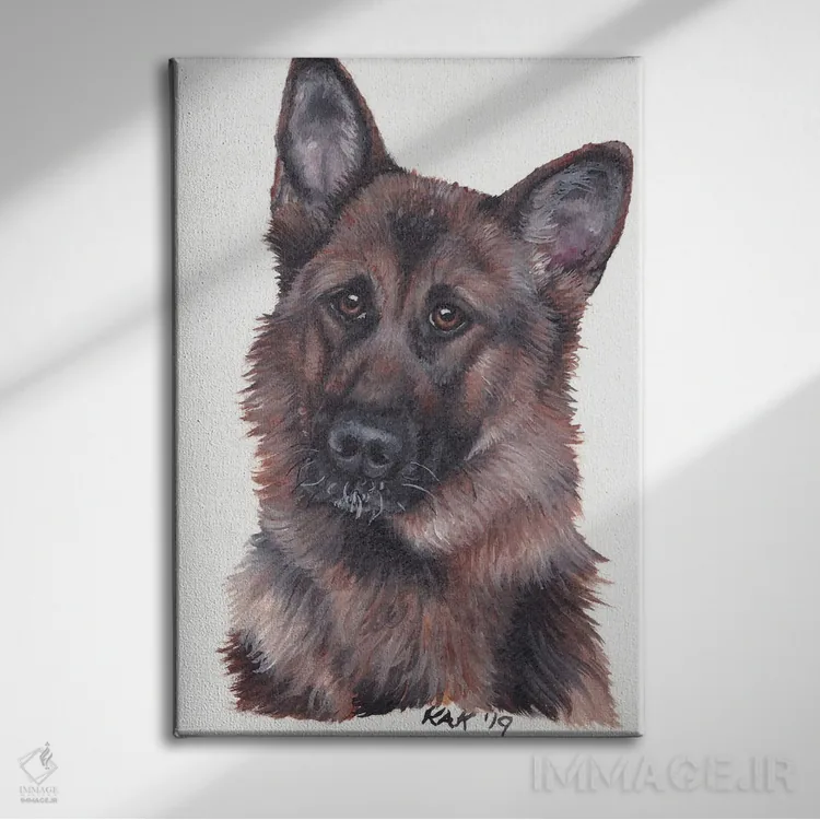 تابلو دکوراتیو سگ ژرمن شپرد اثر هنر و طراحی KAK - نمای روبهرو روی دیوار