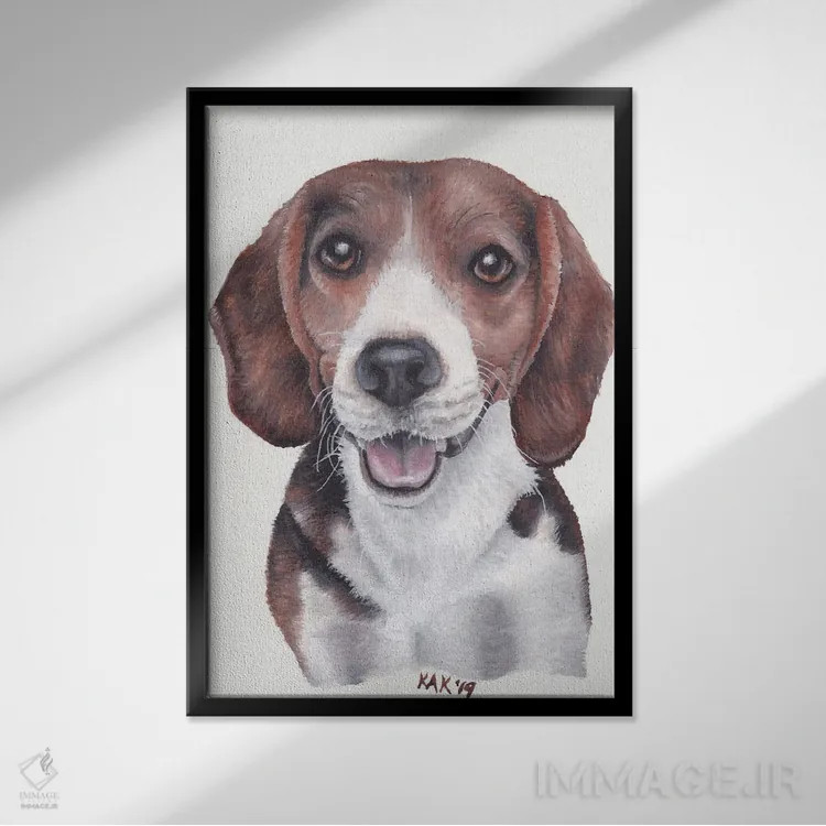 تابلو دکوراتیو سگ بیگل اثر هنر و طراحی KAK - نمای قابدار مشکی