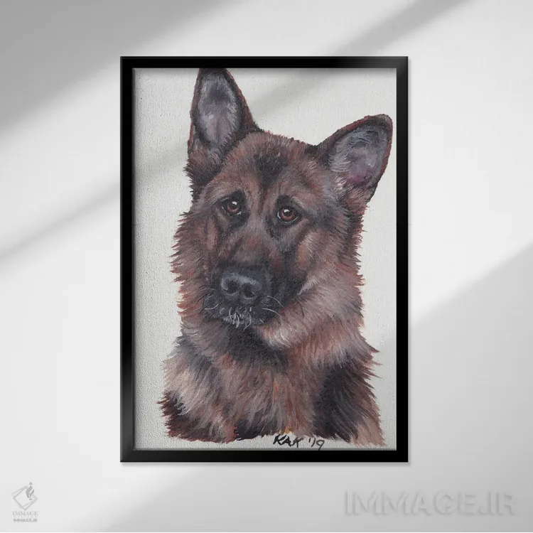 تابلو دکوراتیو سگ ژرمن شپرد اثر هنر و طراحی KAK - نمای قابدار مشکی