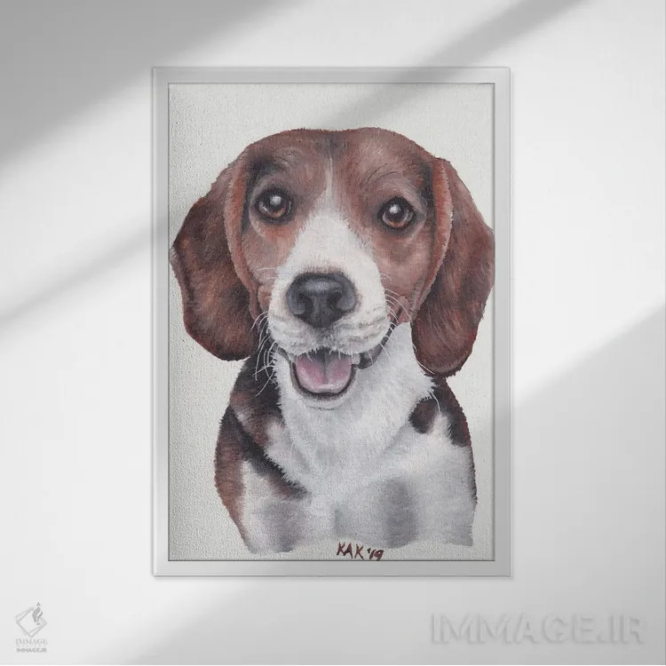 تابلو دکوراتیو سگ بیگل اثر هنر و طراحی KAK - نمای قابدار سفید