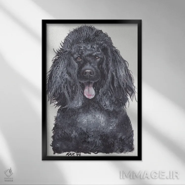 تابلو دکوراتیو پودل اثر هنر و طراحی KAK - نمای قابدار مشکی