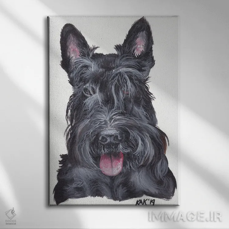 تابلو دکوراتیو تریر اسکاتلندی اثر هنر و طراحی KAK - نمای روبهرو روی دیوار