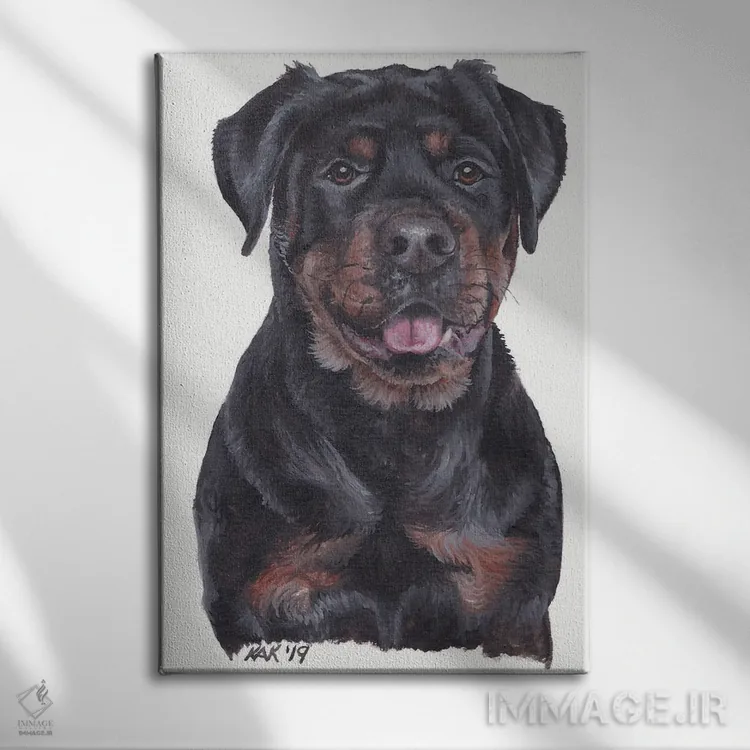 تابلو دکوراتیو روتوایلر اثر هنر و طراحی KAK - نمای روبهرو روی دیوار