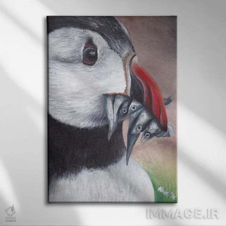 تابلو دکوراتیو پافین اثر هنر و طراحی KAK - نمای روبهرو روی دیوار