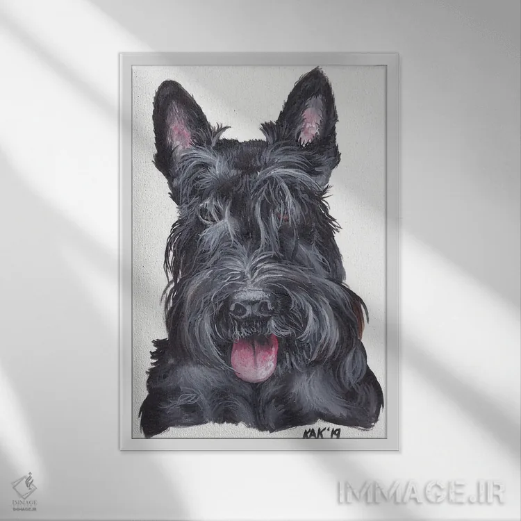 تابلو دکوراتیو تریر اسکاتلندی اثر هنر و طراحی KAK - نمای قابدار سفید