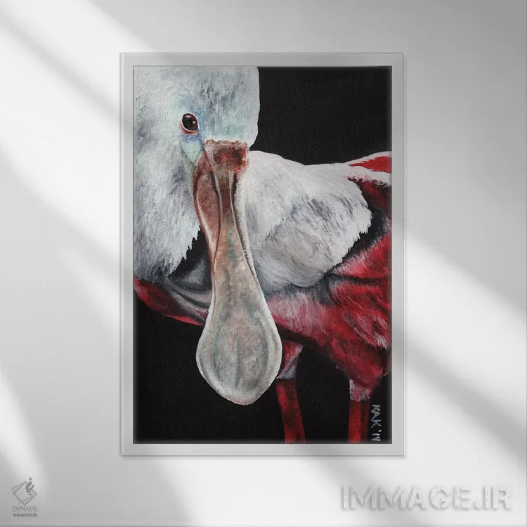 تابلو دکوراتیو منقار قاشقی اثر هنر و طراحی KAK - نمای قابدار سفید