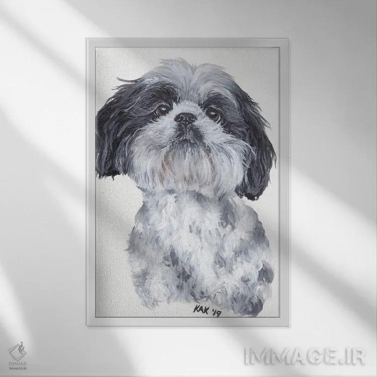 تابلو دکوراتیو شی تزو اثر هنر و طراحی KAK - نمای قابدار سفید