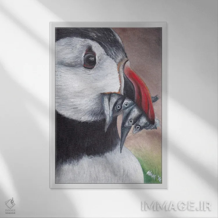 تابلو دکوراتیو پافین اثر هنر و طراحی KAK - نمای قابدار سفید