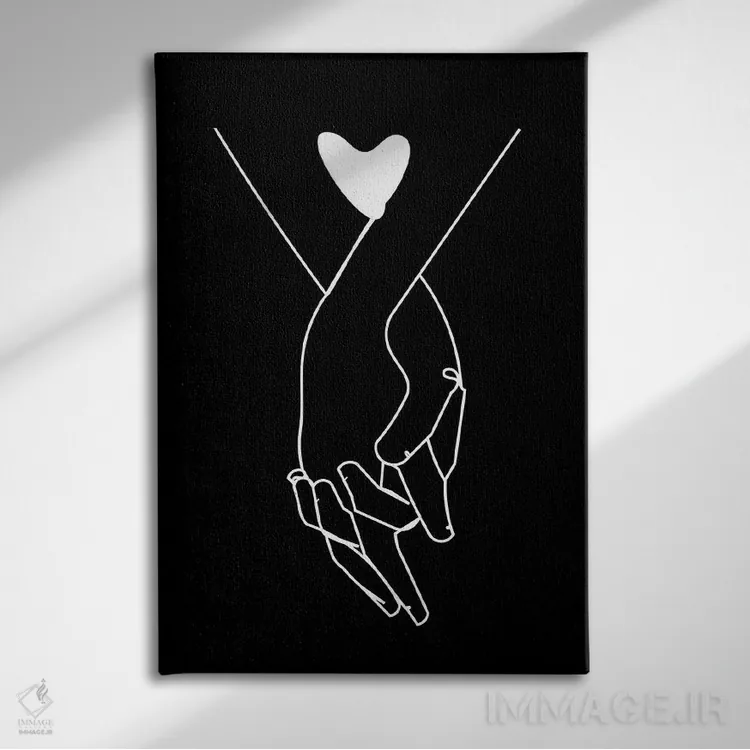 تابلو مینیمال دست در دست اثر کیکی سی لندن - نمای روبهرو روی دیوار