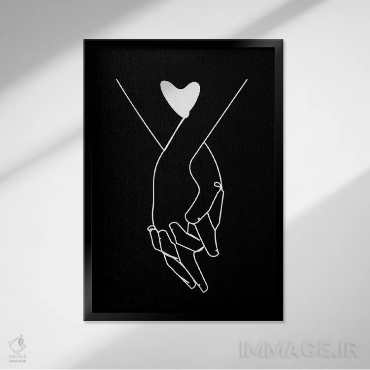 تابلو مینیمال دست در دست اثر کیکی سی لندن - نمای قابدار مشکی
