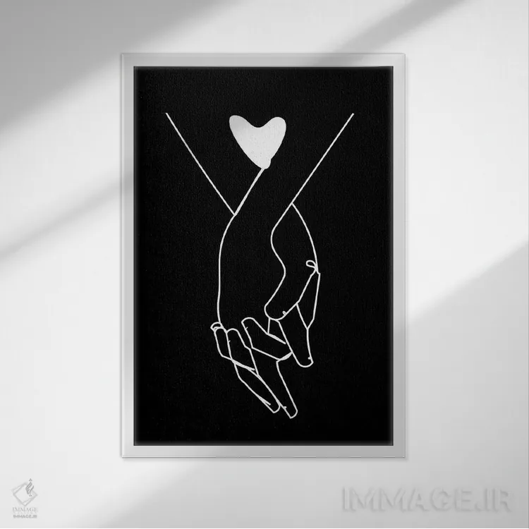 تابلو مینیمال دست در دست اثر کیکی سی لندن - نمای قابدار سفید