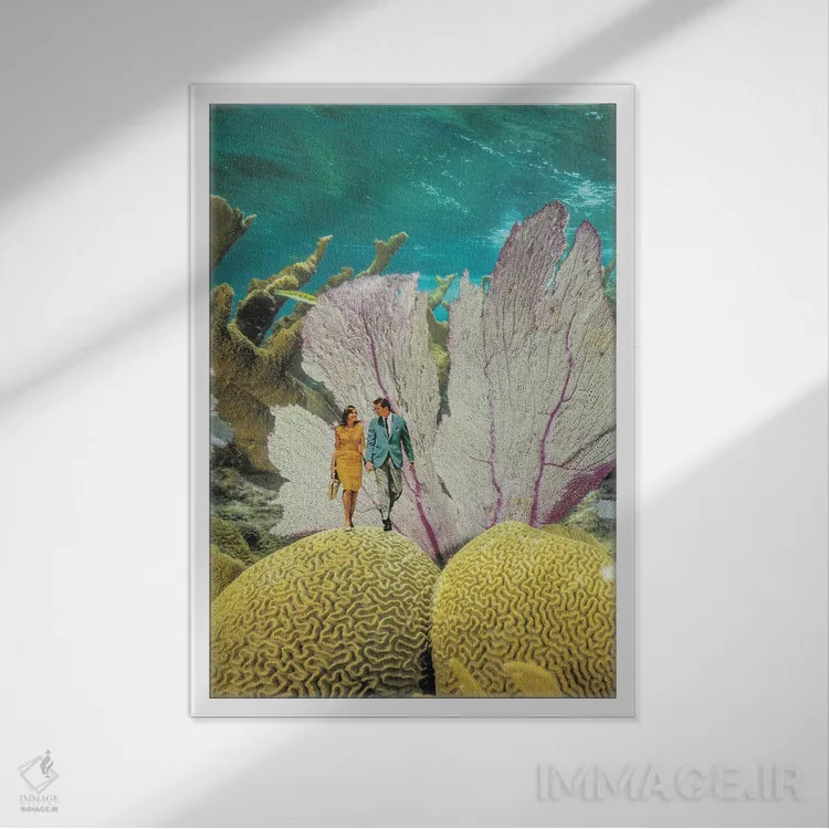 تابلو دکوراتیو زیر آب اثر کیکی سی لندن - نمای قابدار سفید