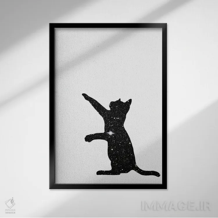 تابلو مینیمال گربه ها I اثر کیکی سی لندن - نمای قابدار مشکی