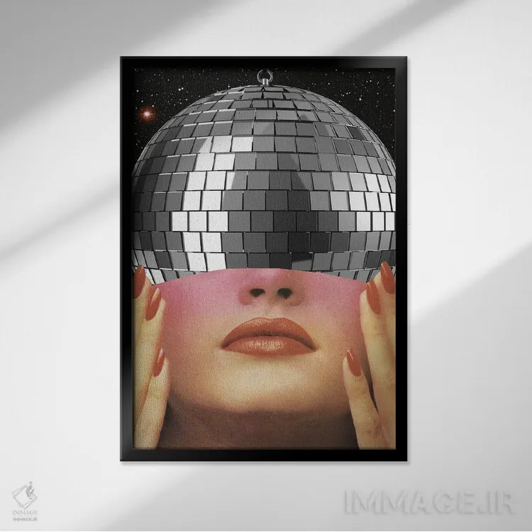 تابلو دکوراتیو حس توپ دیسکو اثر کیکی سی لندن - نمای قابدار مشکی