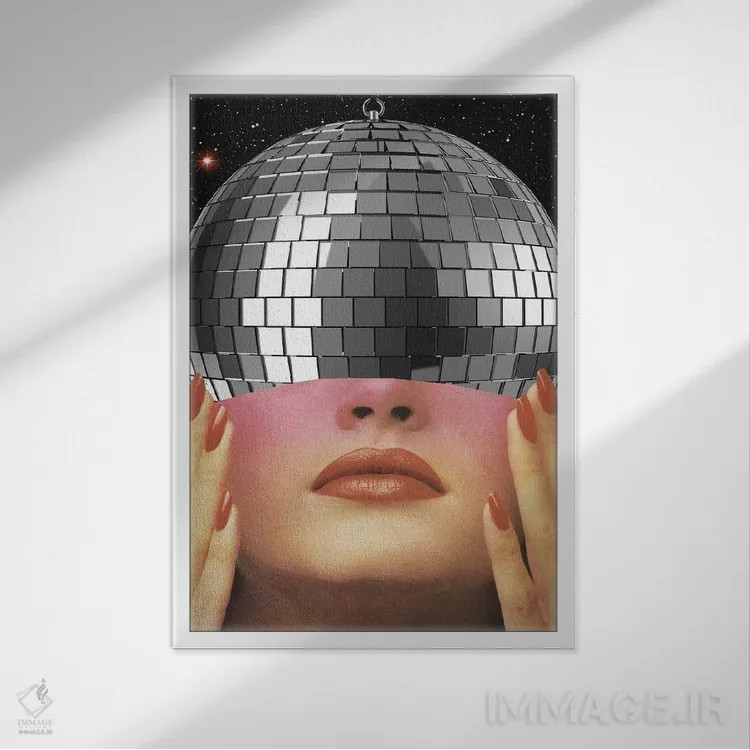 تابلو دکوراتیو حس توپ دیسکو اثر کیکی سی لندن - نمای قابدار سفید