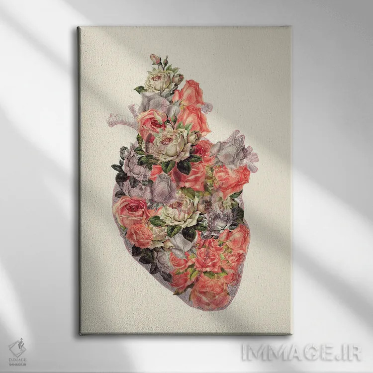 تابلو دکوراتیو قلب گل دار اثر کیکی سی لندن - نمای روبهرو روی دیوار