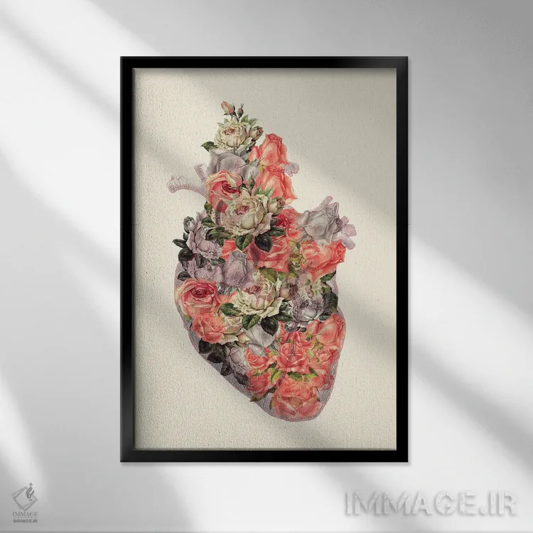 تابلو دکوراتیو قلب گل دار اثر کیکی سی لندن - نمای قابدار مشکی