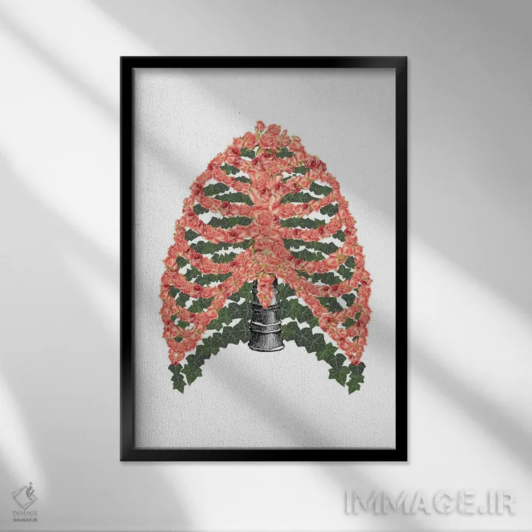 تابلو دکوراتیو قفسه سینه گل دار اثر کیکی سی لندن - نمای قابدار مشکی