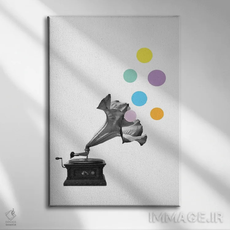 تابلو مینیمال گراموفلاور اثر کیکی سی لندن - نمای روبهرو روی دیوار