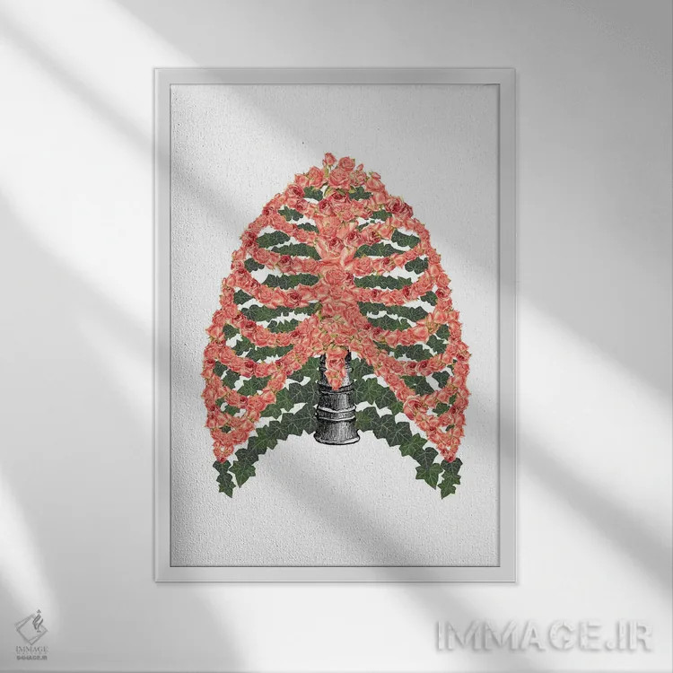 تابلو دکوراتیو قفسه سینه گل دار اثر کیکی سی لندن - نمای قابدار سفید