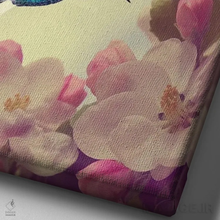 تابلو دکوراتیو مرغ مگس عاشق اثر کیکی سی لندن - نمای نزدیک بافت بوم