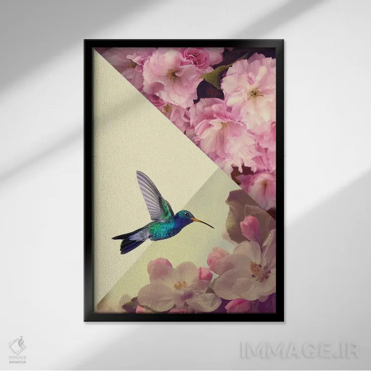 تابلو دکوراتیو مرغ مگس عاشق اثر کیکی سی لندن - نمای قابدار مشکی