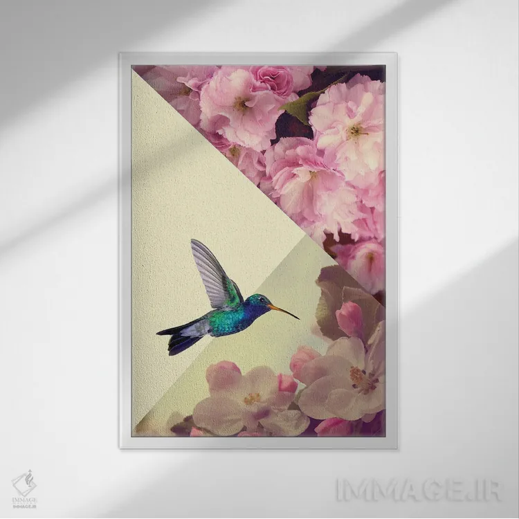 تابلو دکوراتیو مرغ مگس عاشق اثر کیکی سی لندن - نمای قابدار سفید