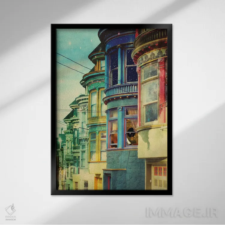 تابلو دکوراتیو پشت پنجره اثر کیکی سی لندن - نمای قابدار مشکی