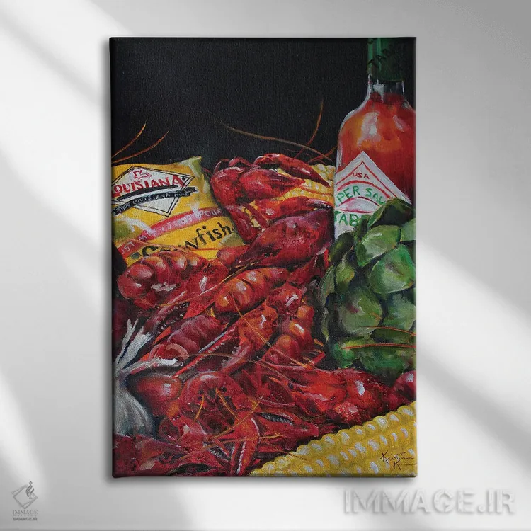 تابلو دکوراتیو آب پز خرچنگ ریز اثر کریستین کاینر - نمای روبهرو روی دیوار