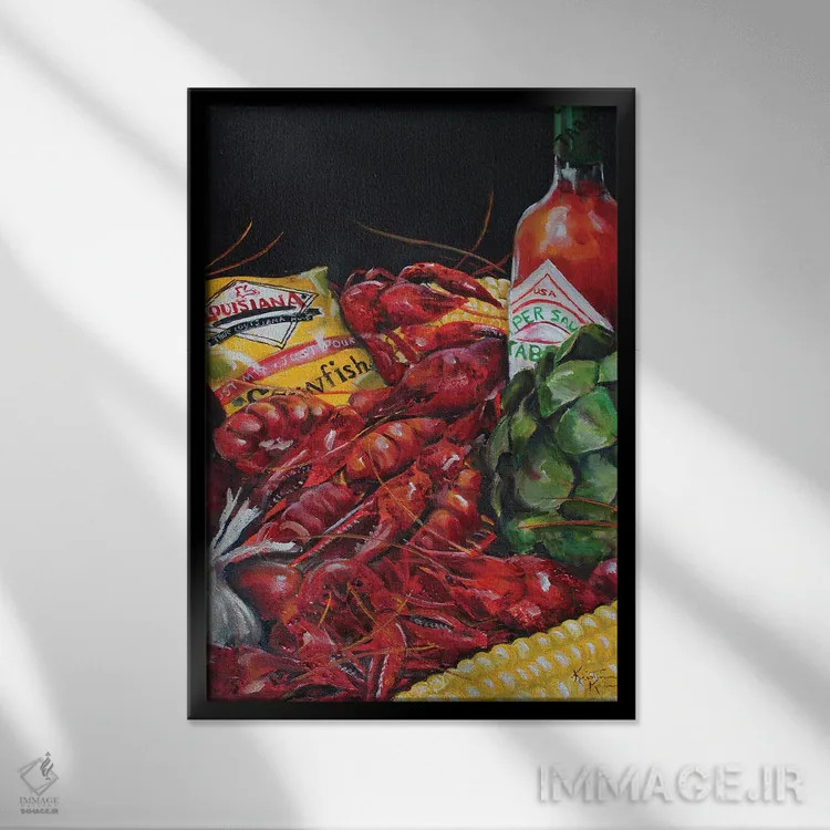 تابلو دکوراتیو آب پز خرچنگ ریز اثر کریستین کاینر - نمای قابدار مشکی