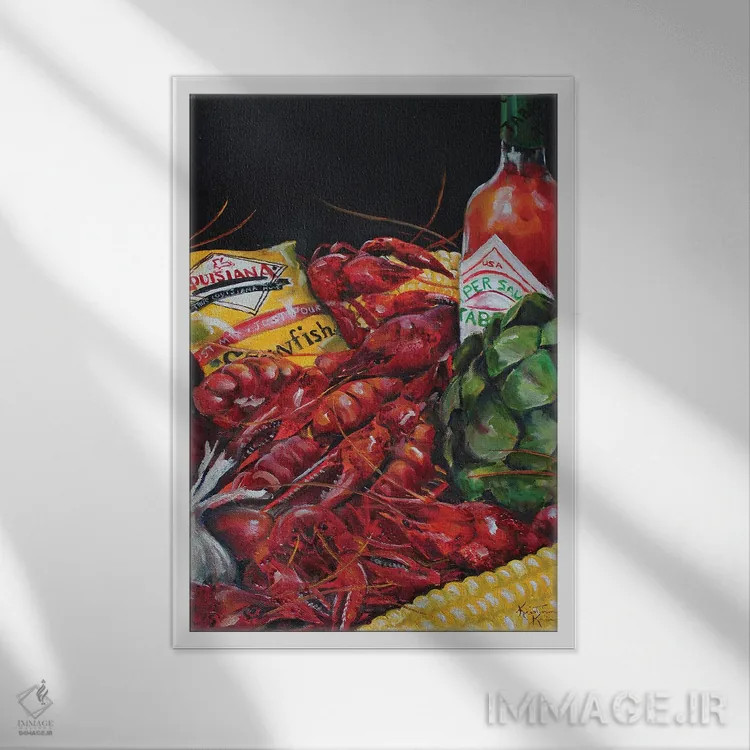 تابلو دکوراتیو آب پز خرچنگ ریز اثر کریستین کاینر - نمای قابدار سفید