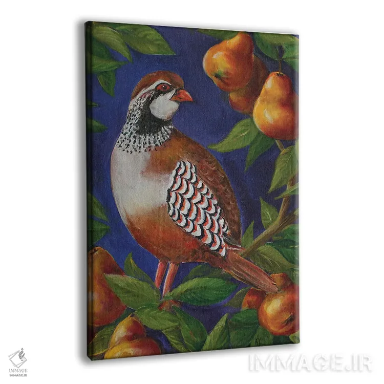 تابلو دکوراتیو بلدرچین روی درخت گلابی اثر کریستین کاینر - نمای پرسپکتیو محصول